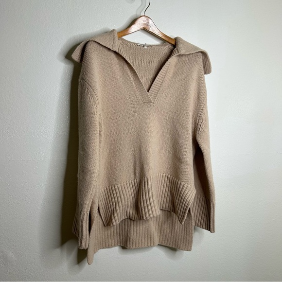 FRAME Oversized Collar 100% Merino Wool Tan Chunky Knit Sweater Small - Picture 13 of 15